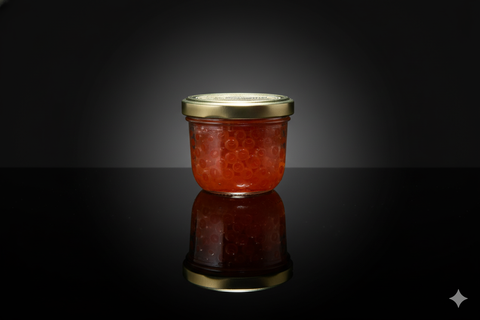 Pot de 100g d'oeufs de saumon orange brillant pour cuisine raffinée et saine