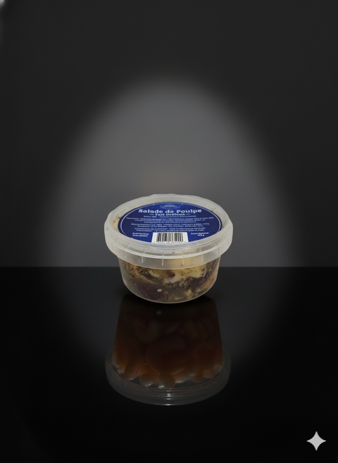 Salade de poulpe maison marinée avec huile, vinaigre, échalotes et herbes de Provence en pot de 150g