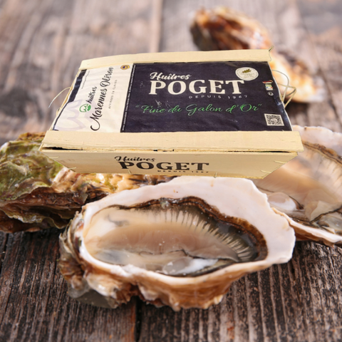 Coffret en bois d'huîtres Poget Fine de Claire d'Oléron fraîcheur et qualité supérieure