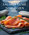 Saumon fumé norvégien artisanal en fines tranches avec herbes fraîches sur ardoise noire