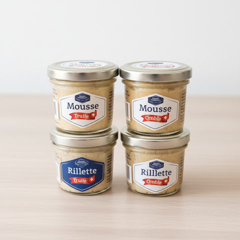 Pot de Mousse et Rillette artisanale au poisson frais, beurre et crème sans lactose, saveurs naturelles et fumage artisanal.